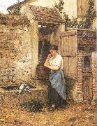 Mosler, Henry Peasant Girl and Doves Norge oil painting reproduction